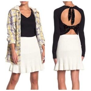 Free People‎ Solid Gold Ribbed Cream Cable Sweater Skirt XS NWT OB1010824